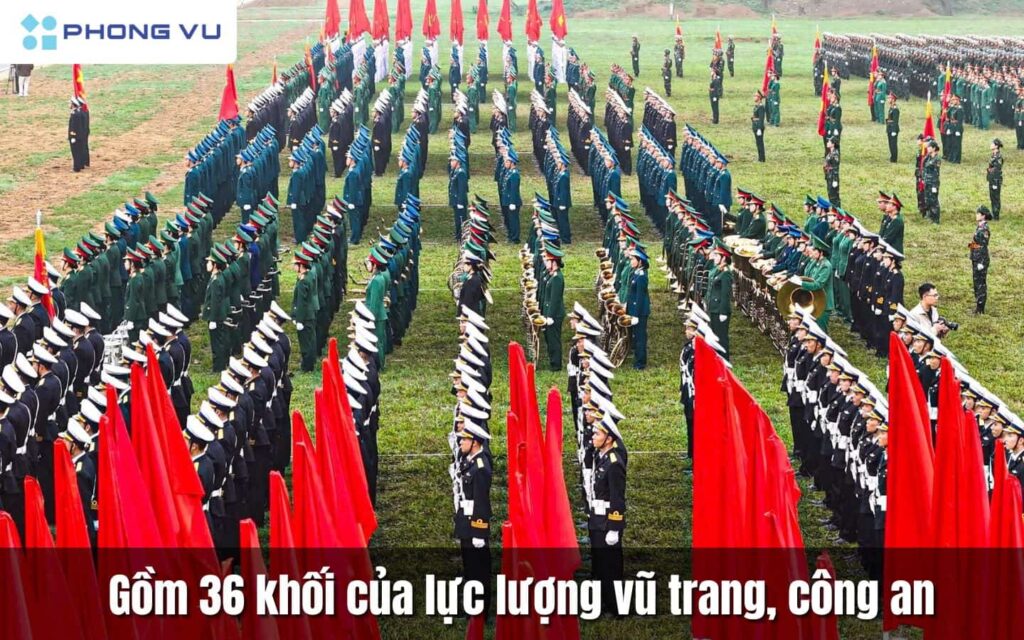 Lực lượng tham gia diễu binh, diễu hành gồm 36 khối thuộc các lực lượng vũ trang và công an nhân dân