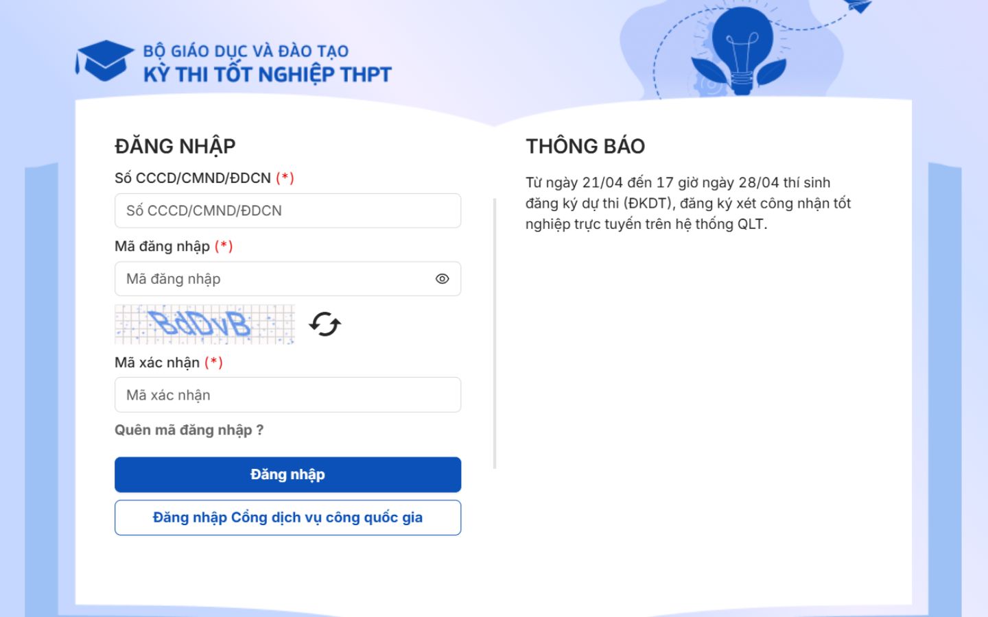 Đăng nhập vào hệ thống đăng ký trực tuyến