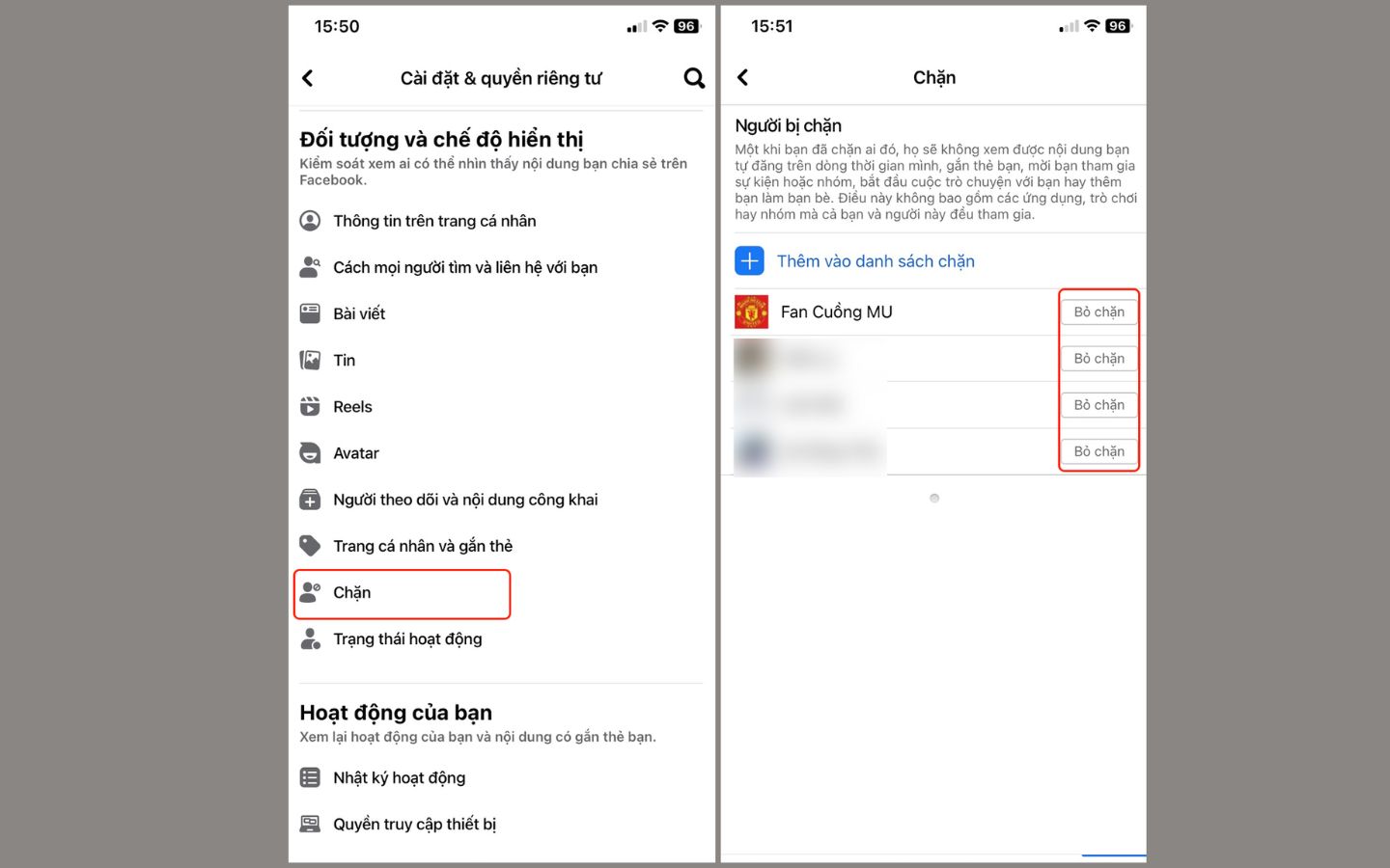  Nhấn vào nút Bỏ chặn