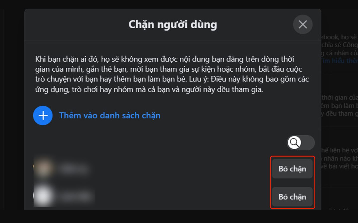 Nhấn vào Bỏ chặn