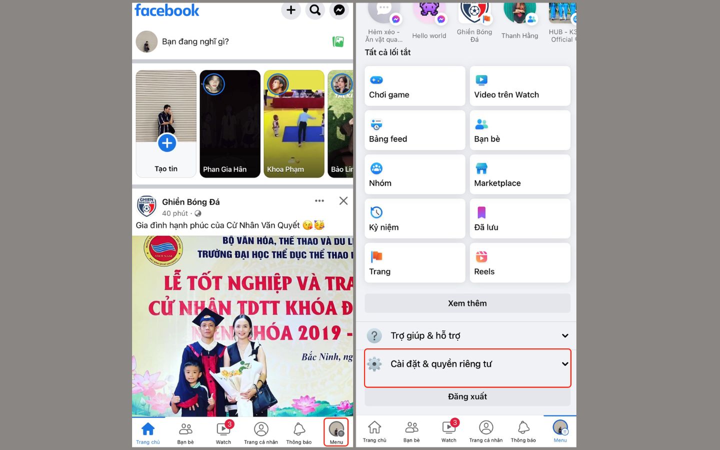 Chọn Cài đặt & quyền riêng tư 