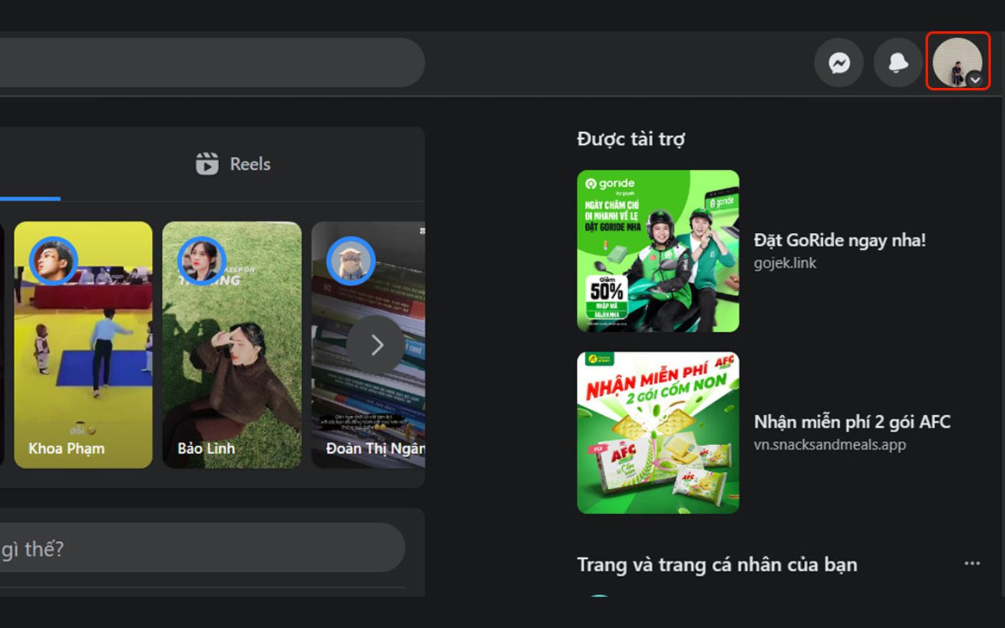 Nhấn vào hình đại diện