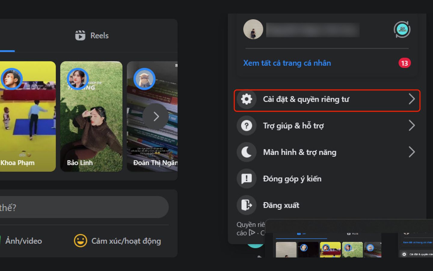 Nhấn vào Cài đặt