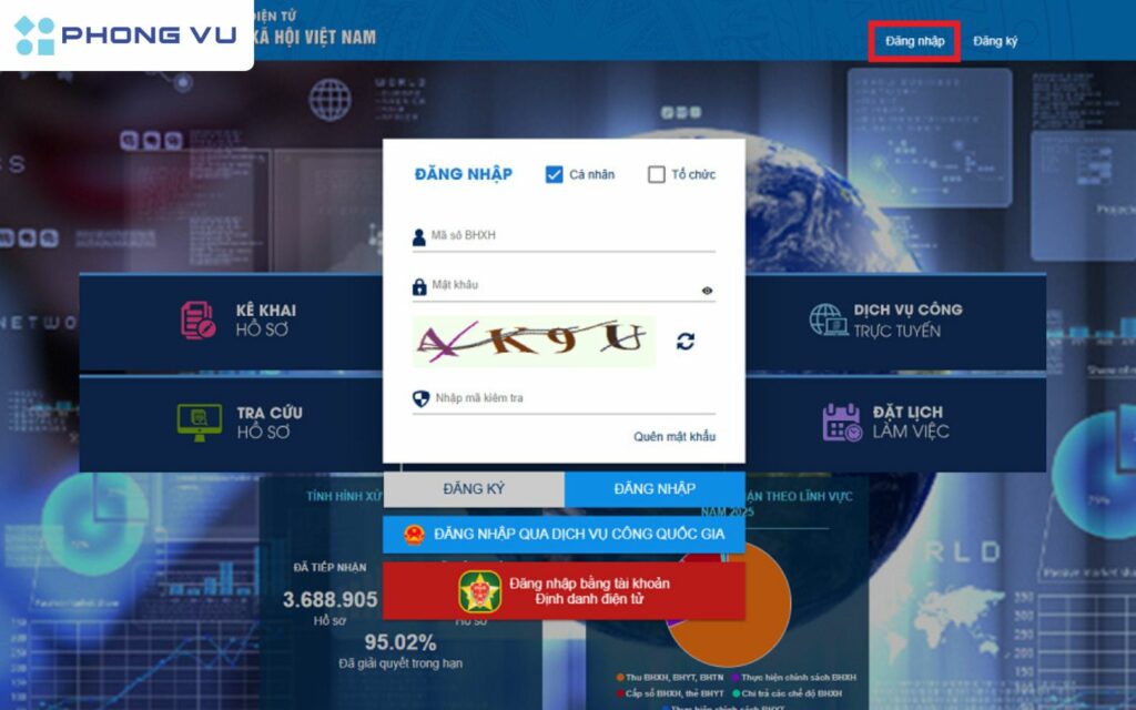 Truy cập vào cổng dịch vụ công của bảo hiểm