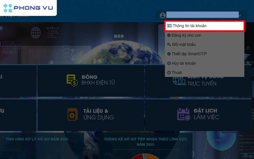 Chọn vào phần thông tin tài khoản