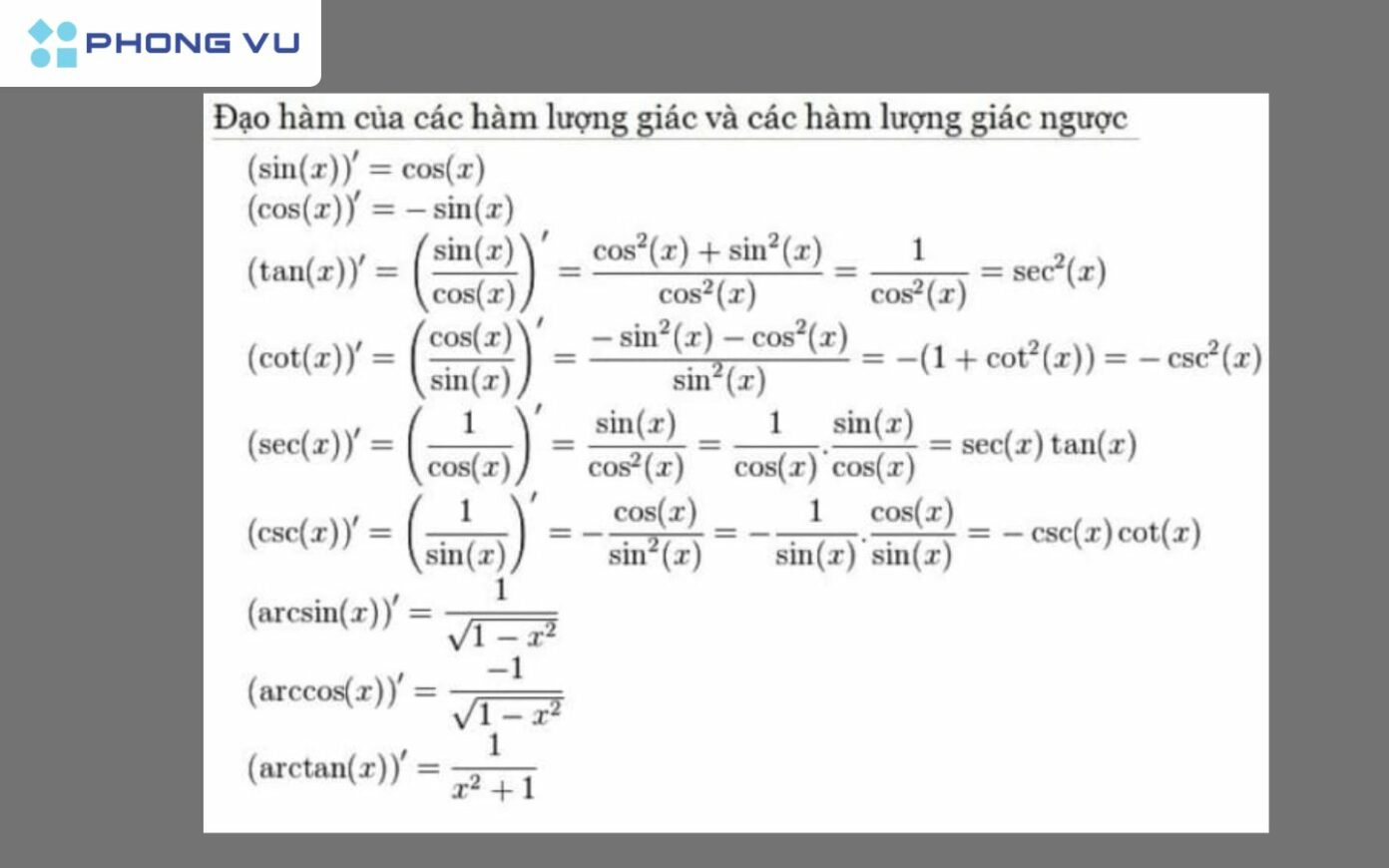 Tổng Hợp Công Thức đạo Hàm đầy đủ Kèm Bài Tập Dễ Hiểu Nhất