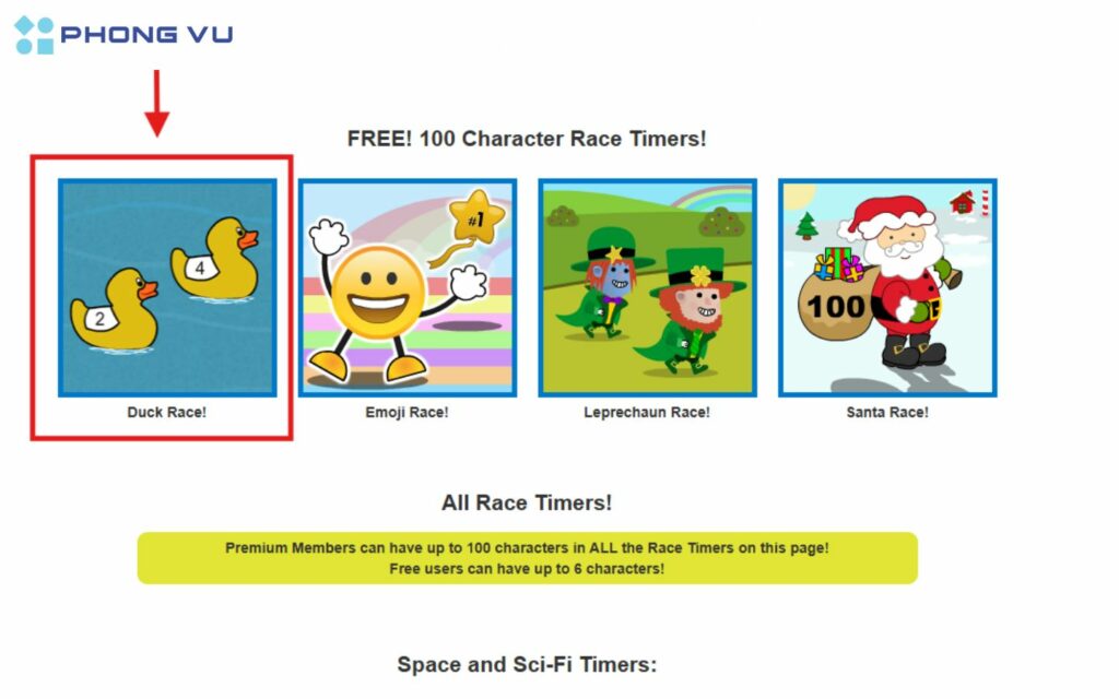 Truy cập vào trang chủ và chọn mục Duck Race