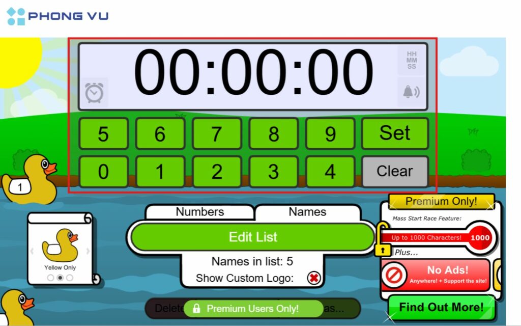 Cài đặt thời gian đua