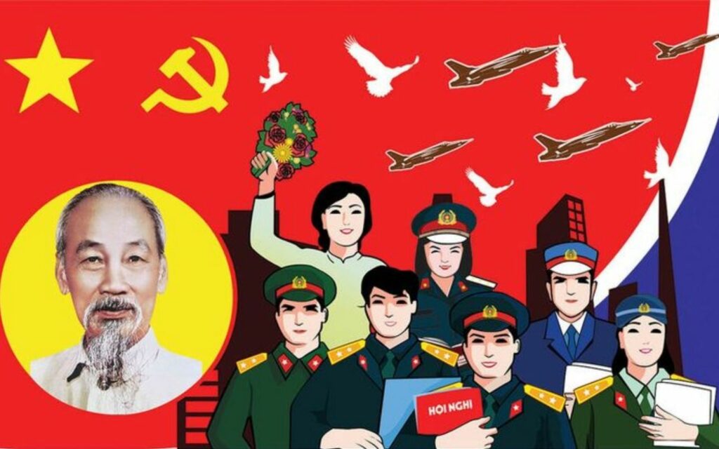 Cánh chim hòa bình bay lên từ bản đồ Việt Nam, biểu tượng cho tự do và đoàn kết