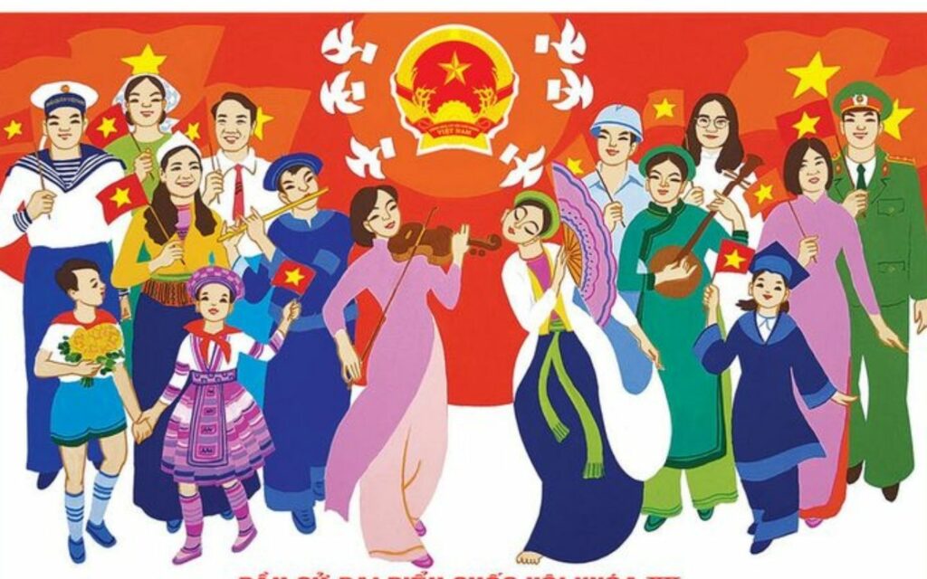 Nền đỏ rực cùng ngôi sao vàng nổi bật, chào mừng đại lễ 30/4 và 1/5