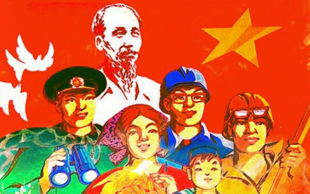 Rực rỡ sắc đỏ với hình ảnh cờ đỏ sao vàng, biểu tượng hòa bình, đoàn kết