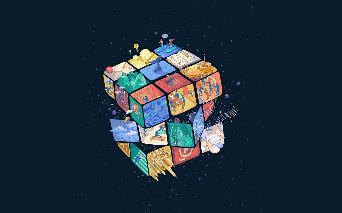 Khối rubik lơ lửng đa sắc