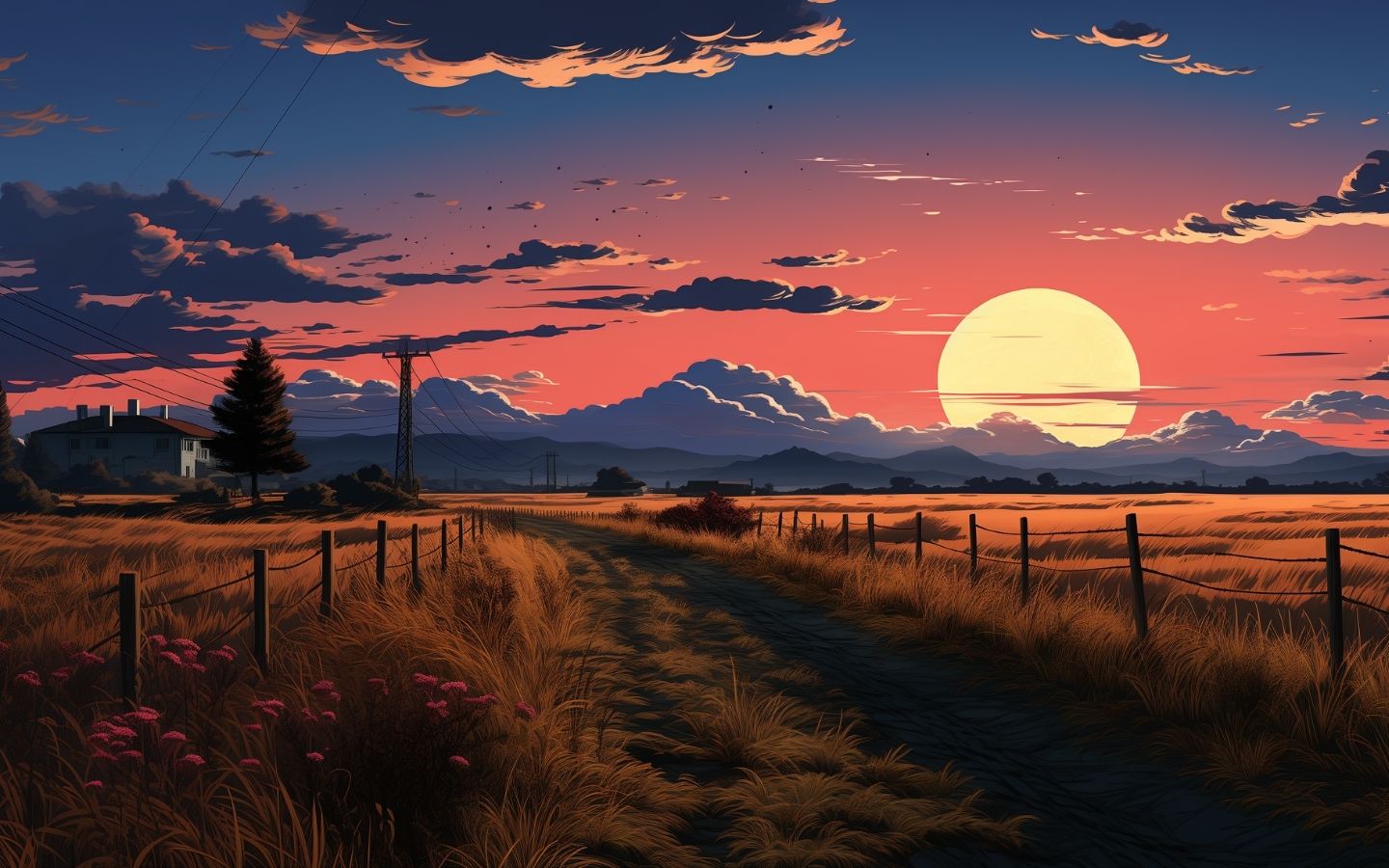 Chiều tà tĩnh lặng bên bờ cánh đồng 