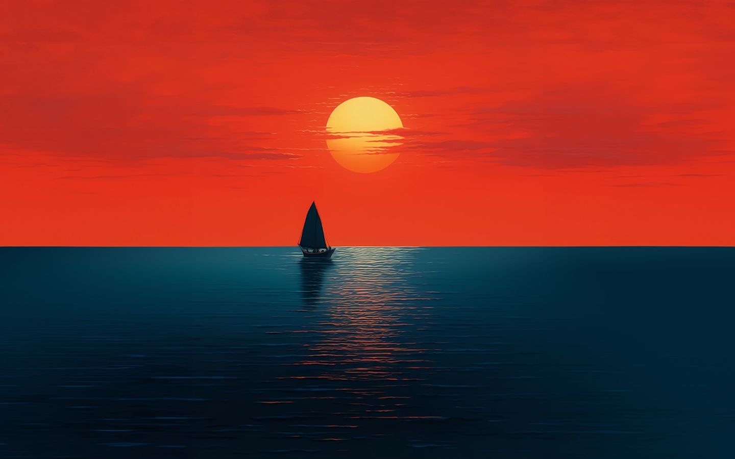 Mặt trời lặn đỏ rực trên biển