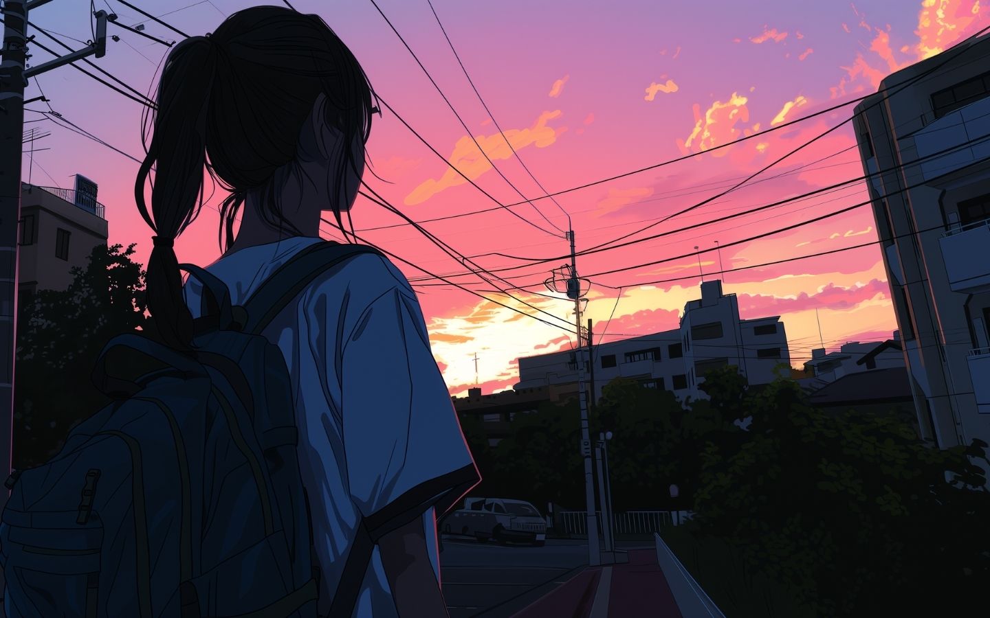 Bóng lưng cô gái và bầu trời chiều