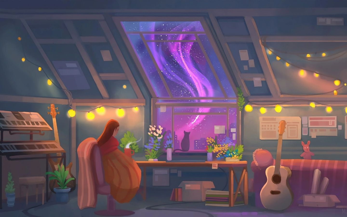 Góc phòng chill với ánh đèn tím