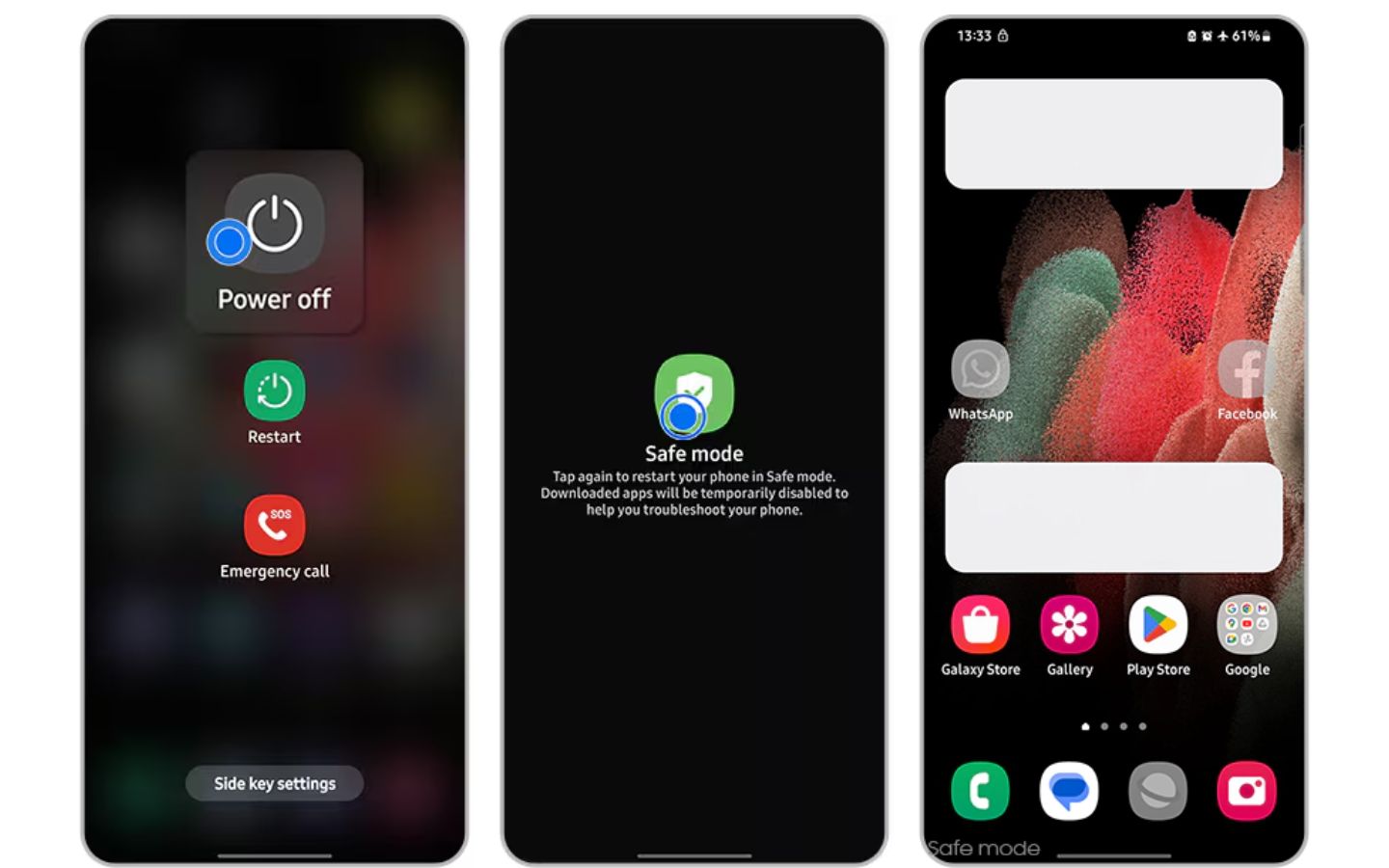 Nhấn giữ tùy chọn "Tắt nguồn" cho đến khi có thông báo khởi động vào Chế độ an toàn