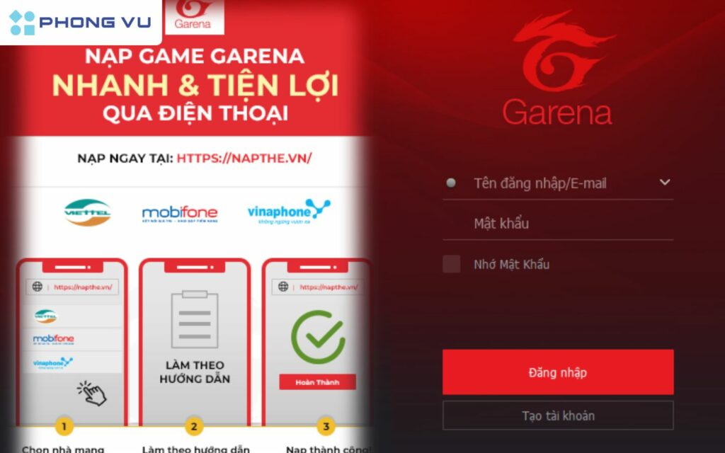 Đăng nhập vào tài khoản Garena của bạn