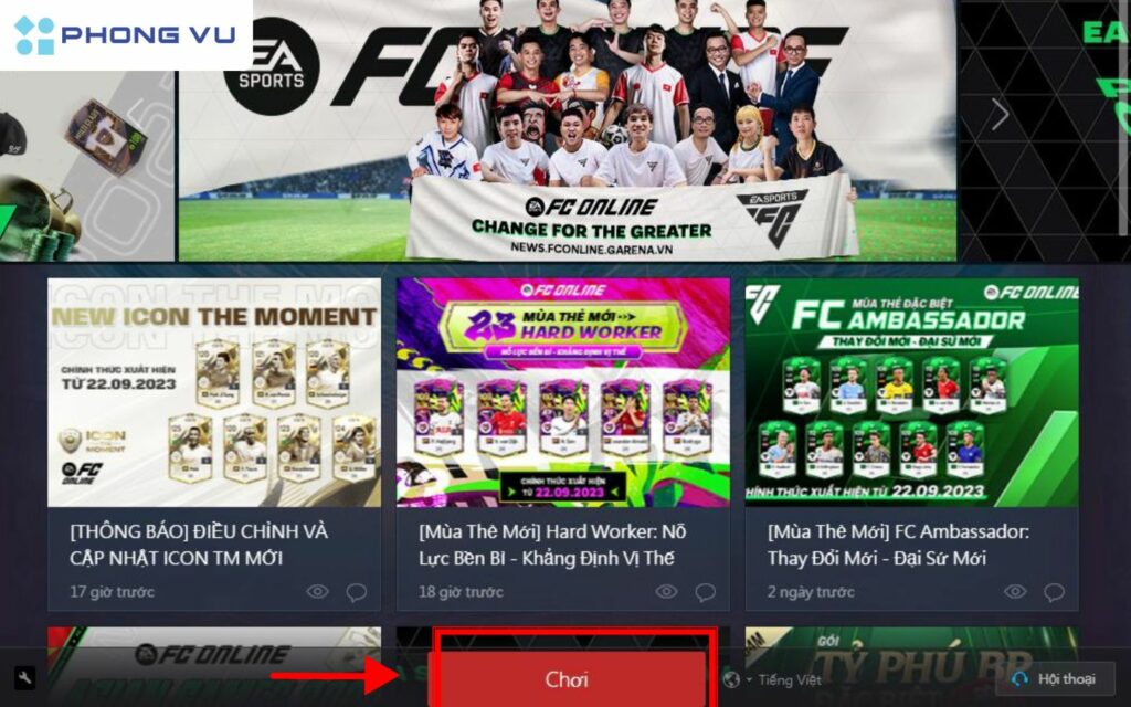 Chọn vào mục Chơi và bắt đầu trải nghiệm game