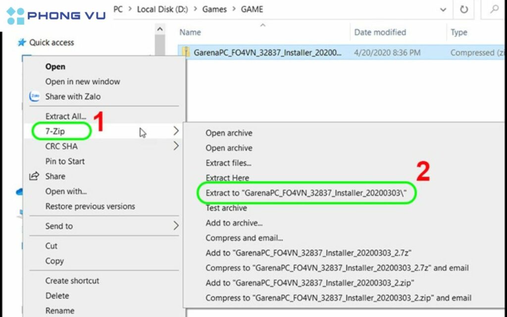 Giải nén file vừa tải xuống