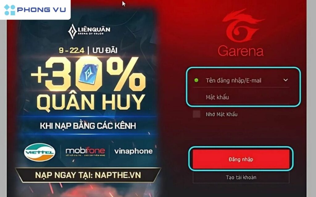 Đăng nhập vào tài khoản Garena của bạn