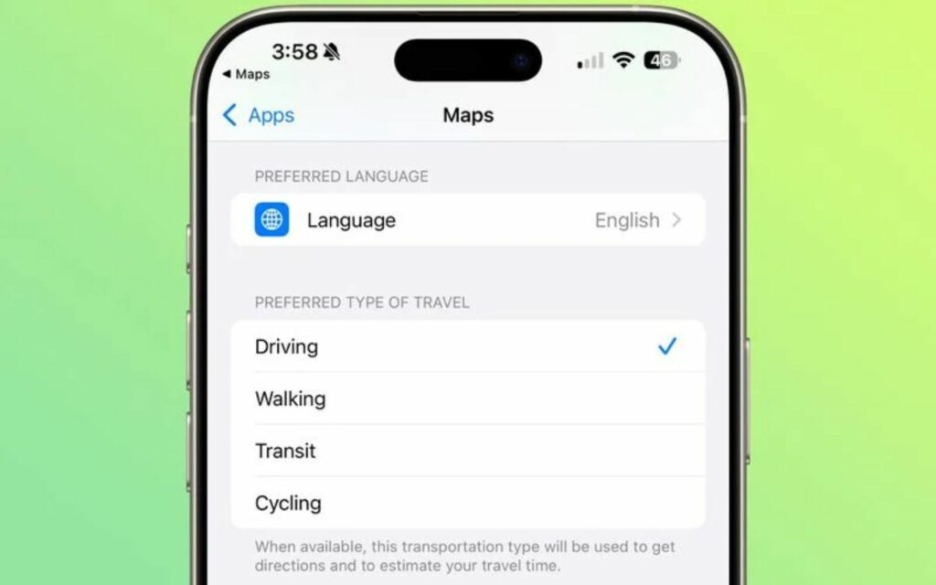 Cài đặt ngôn ngữ tùy chọn trên Apple Maps