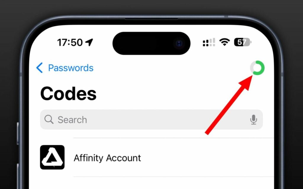 Vòng tròn đếm ngược trên ứng dụng Mật khẩu