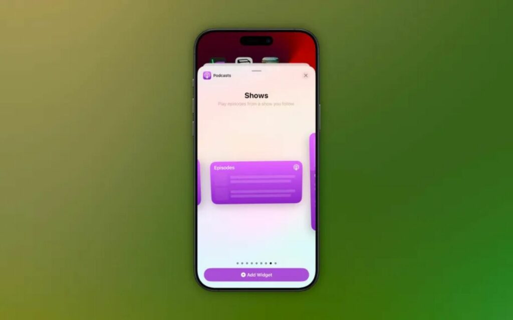 Tiện ích Podcast được hiển thị trên màn hình chính