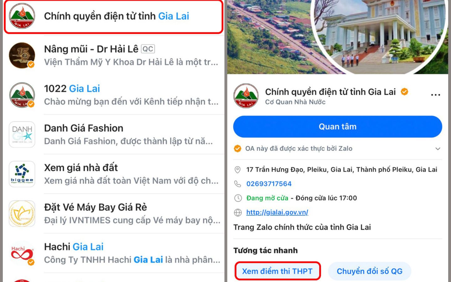 Tìm tên tài khoản OA của Sở GD&ĐT tỉnh/thành phố bạn thi tại thanh tìm kiếm (Nguồn: Internet)