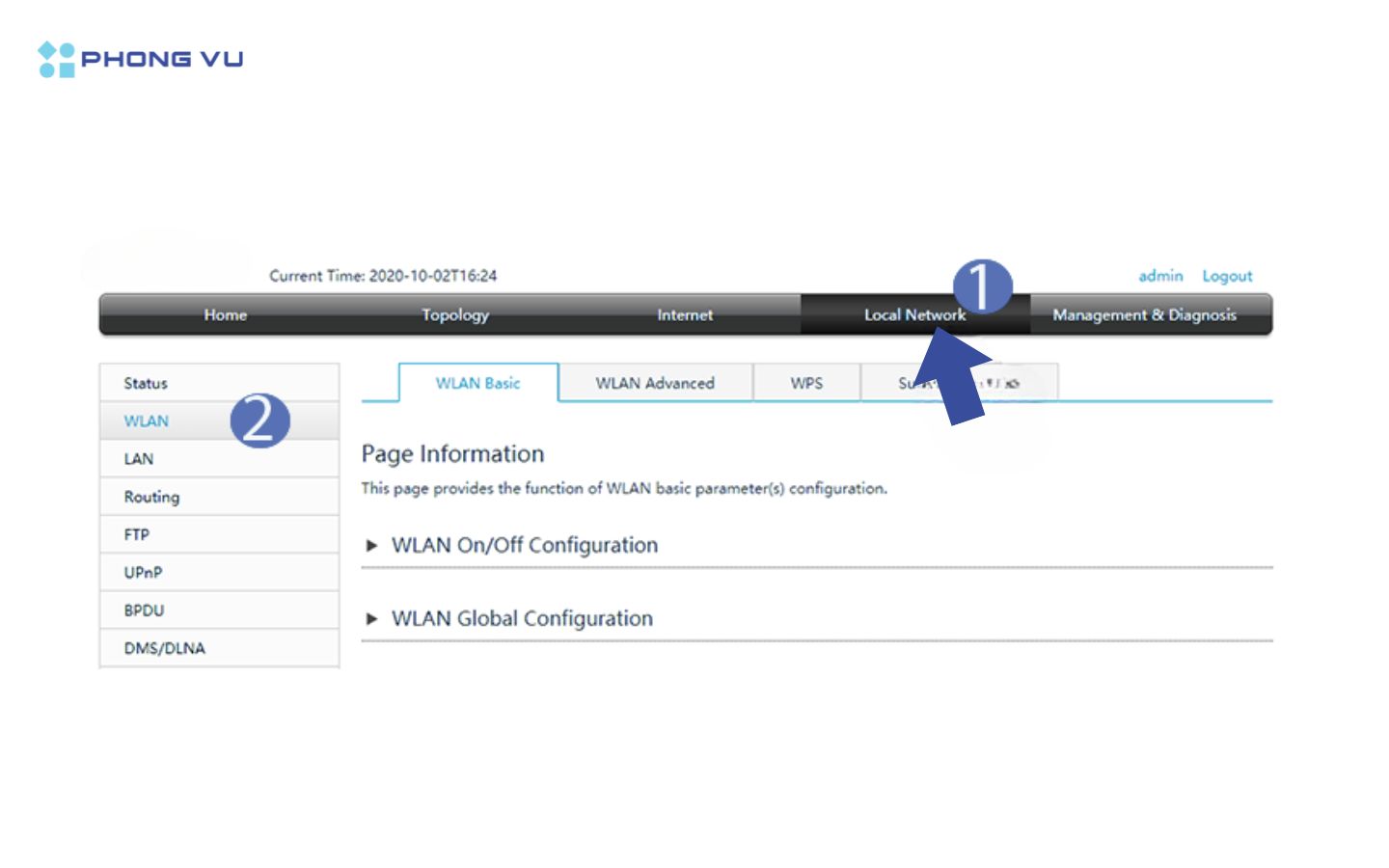  Vào mục "Local Network” > “WLAN” > “ WLAN Basic”