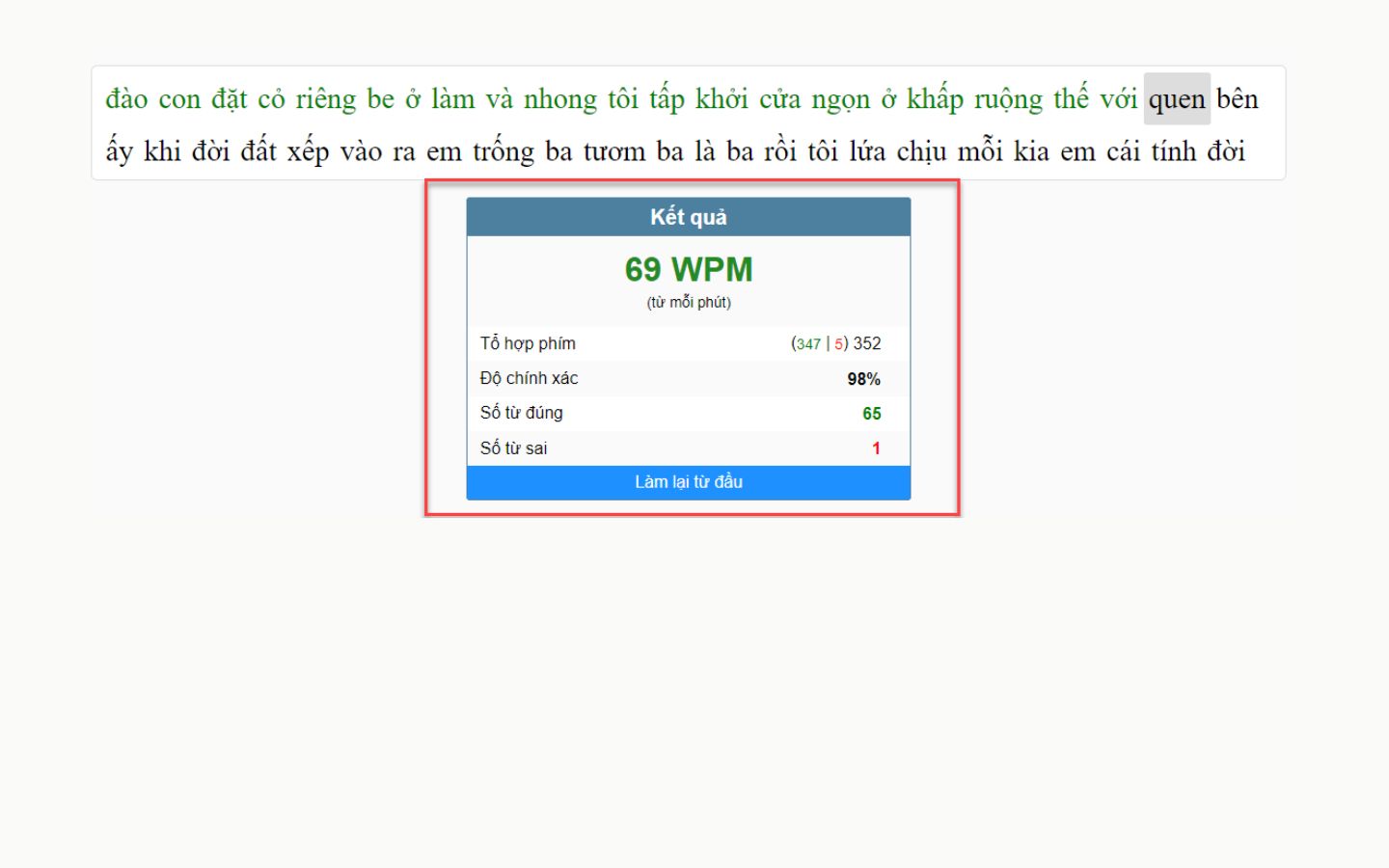 Kiểm tra tốc độ và độ gõ chính xác bằng các website uy tín (Nguồn: Internet)