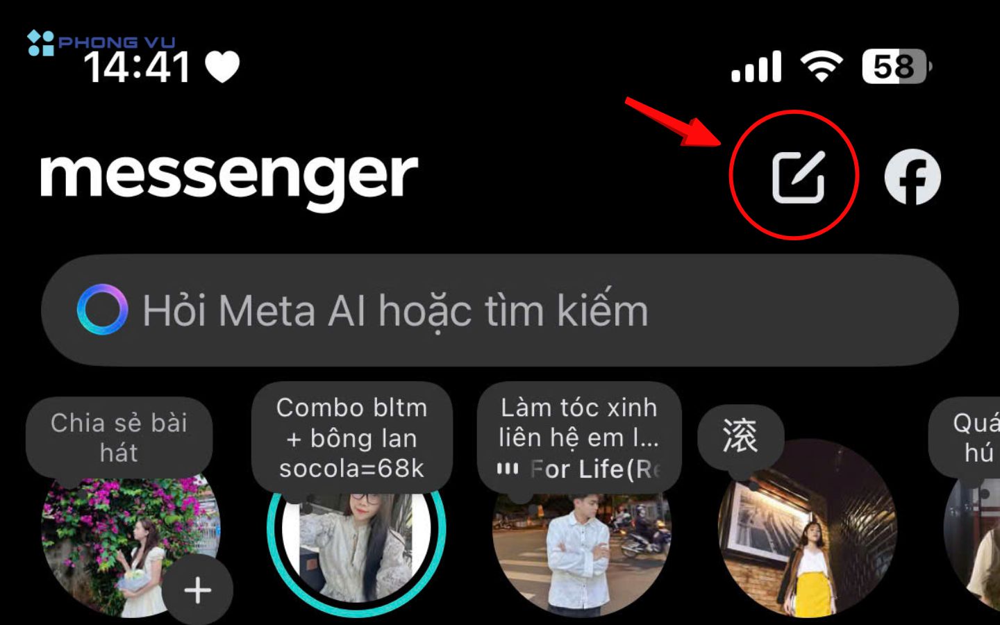 Vào ứng dụng Messenger và chọn vào biểu tượng cây bút ở góc phải màn hình