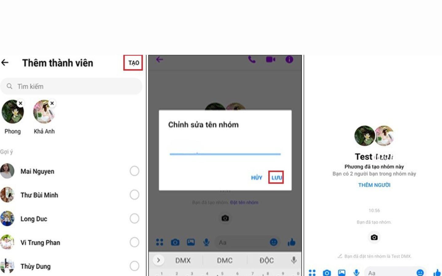 Chọn thành viên, đặt tên nhóm và tiến hành lưu lại (Nguồn: Internet)