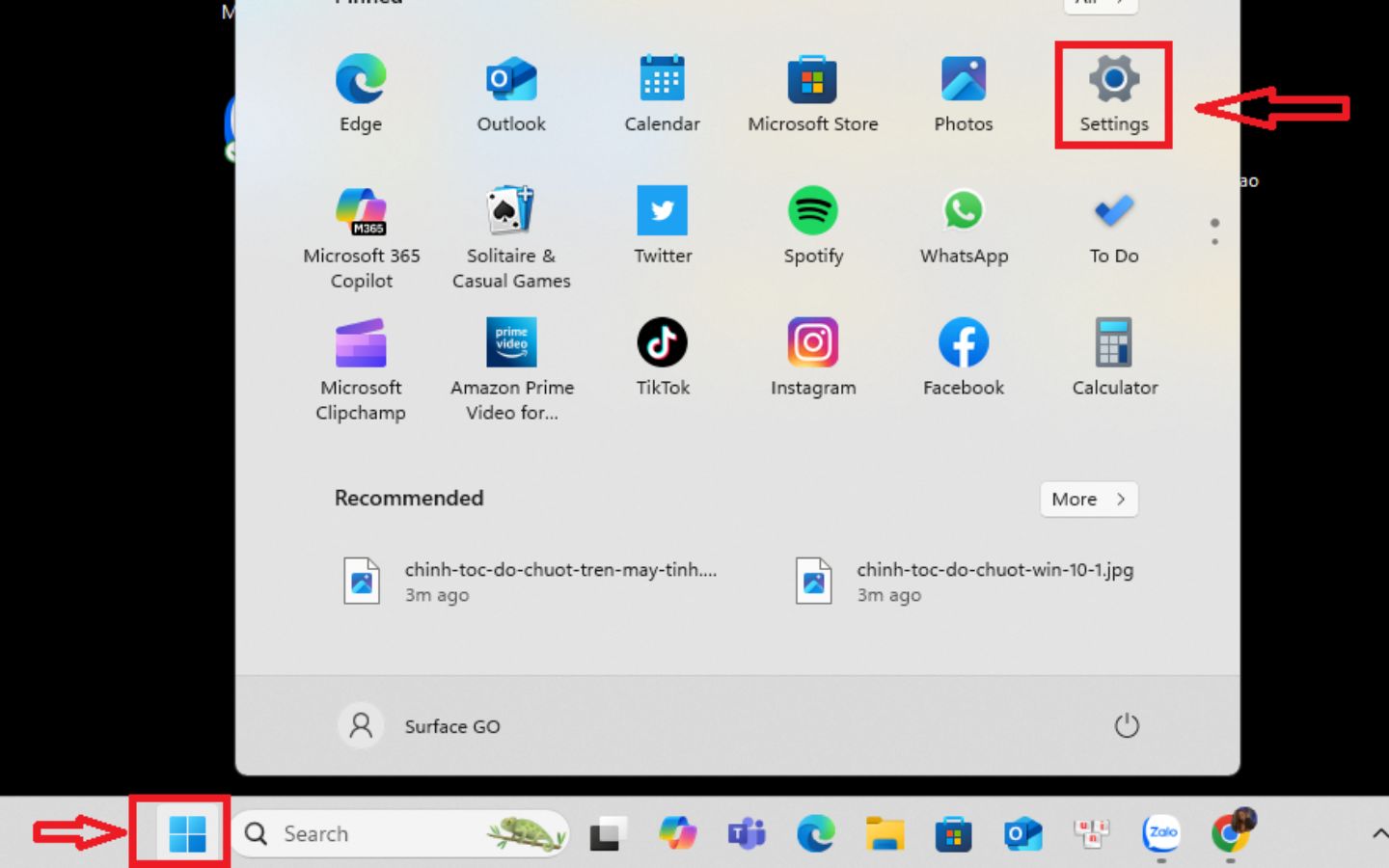 Chọn Start và bấm vào Settings (Nguồn: Internet)