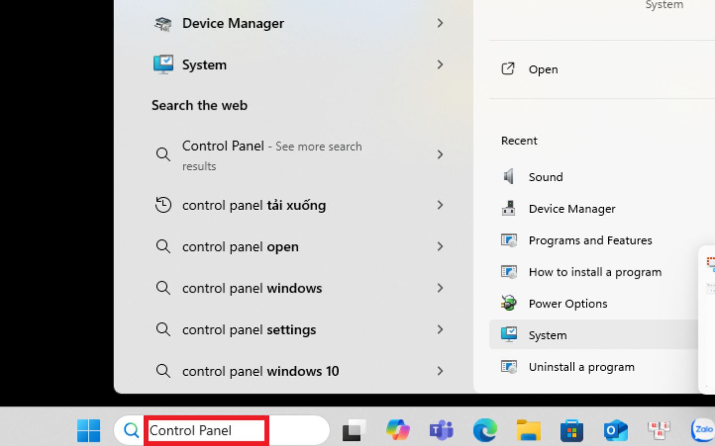 Nhập từ khóa Control Panel (Nguồn: Internet)