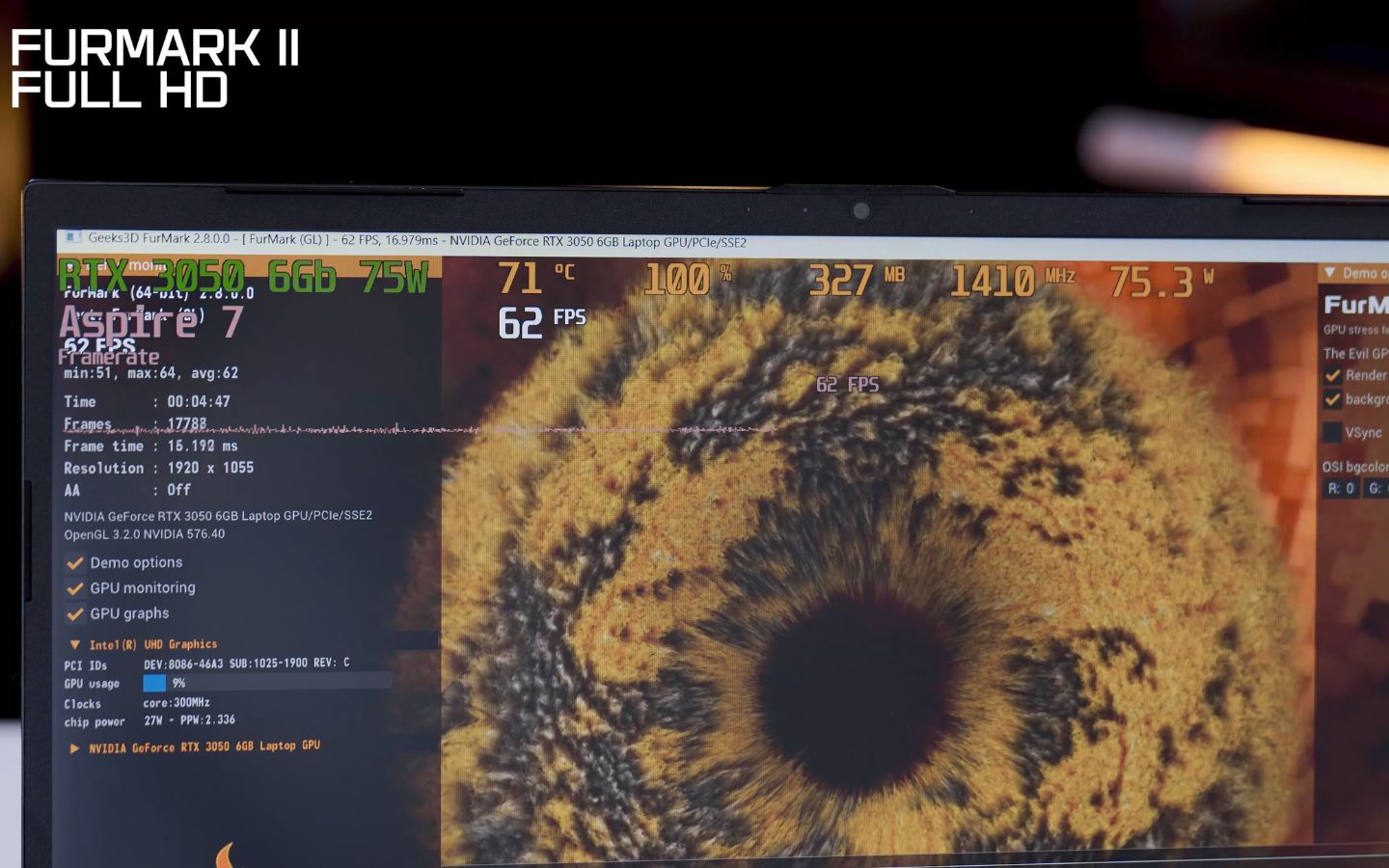 Trong bài test FurMark 2 ở Full HD, quạt Max, nhiệt độ tối đa chỉ 71°C