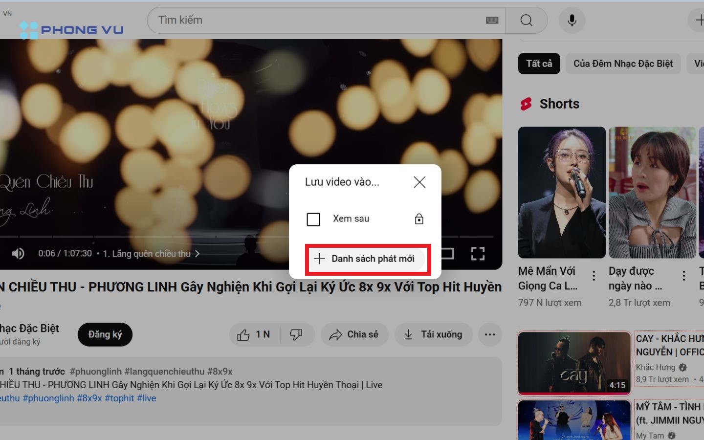 Chọn danh sách phát mới