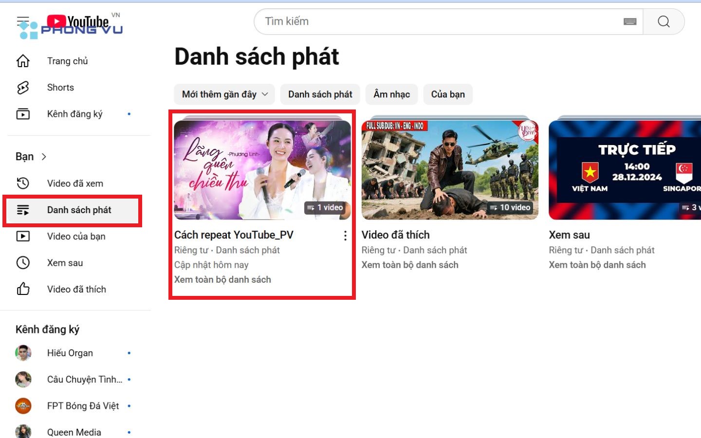 Chọn vào tên danh sách vừa tạo