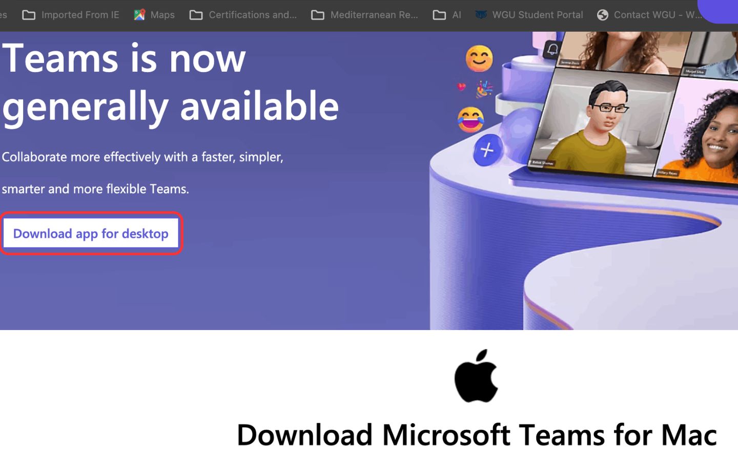 Vào microsoft.com/vi-vn/microsoft-teams/download-app, chọn Download for desktop > Mac.