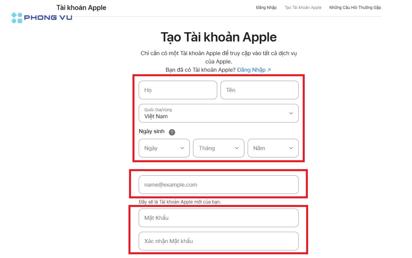 Điền thông tin cá nhân, nhập email và tạo mật khẩu