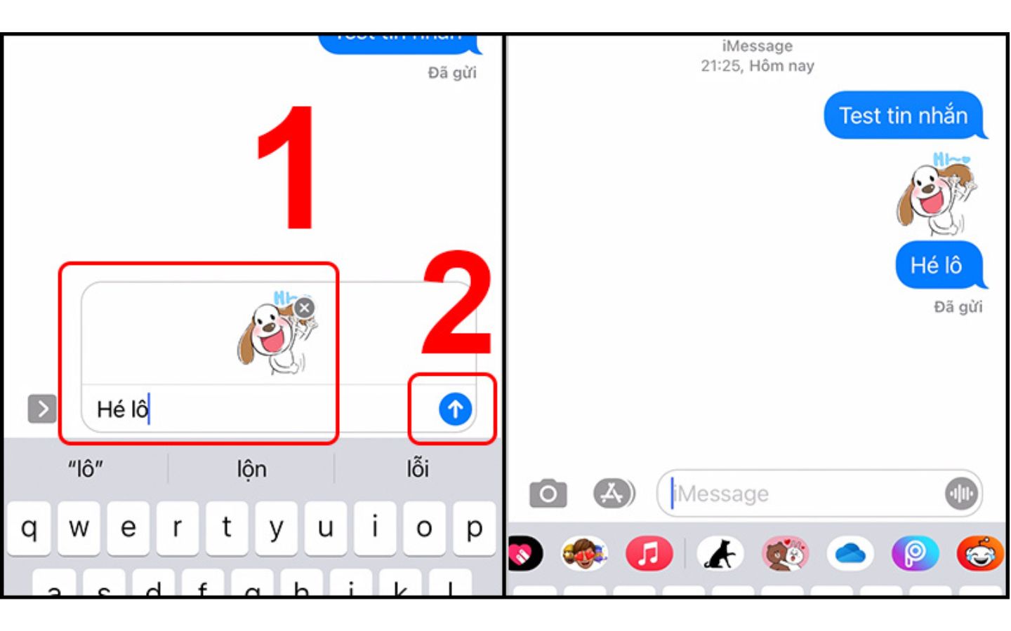 Hướng dẫn tạo sticker từ ảnh trên điện thoại Android, iPhone 8 Sticker xuất hiện trong khung chat iMessage