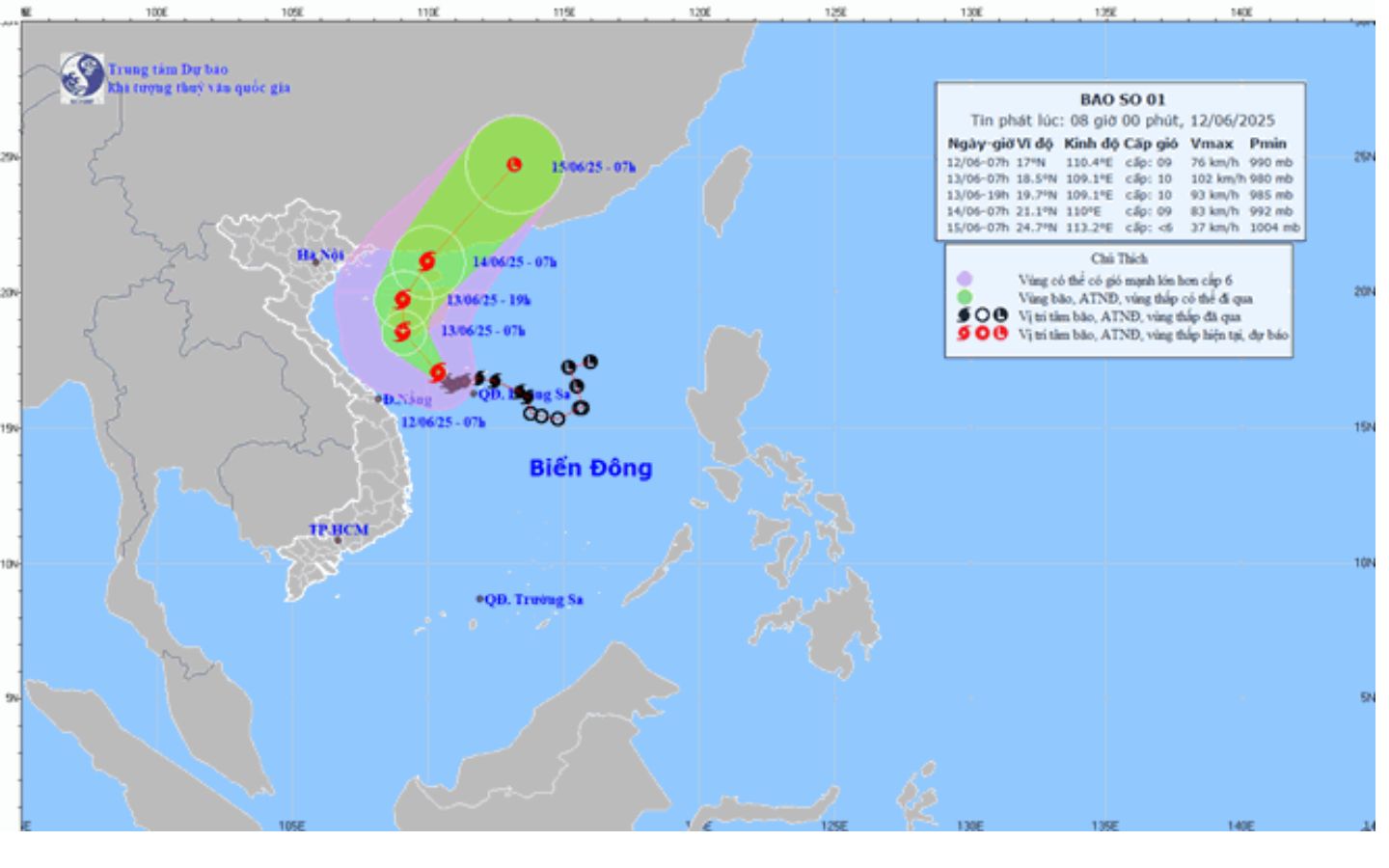 Dự báo bão số 1 trên trang Trung tâm Dự báo Khí tượng thủy văn Quốc gia