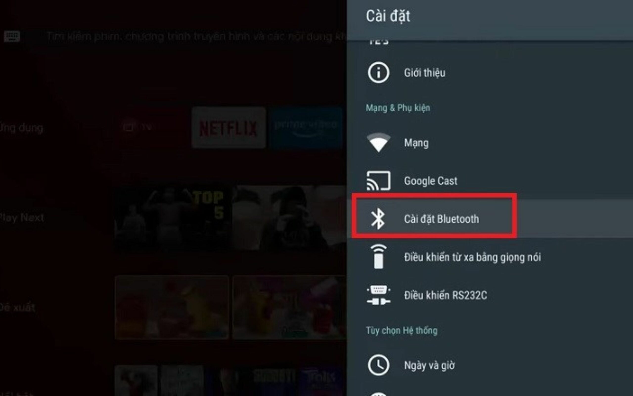 Kích hoạt Bluetooth trên tivi