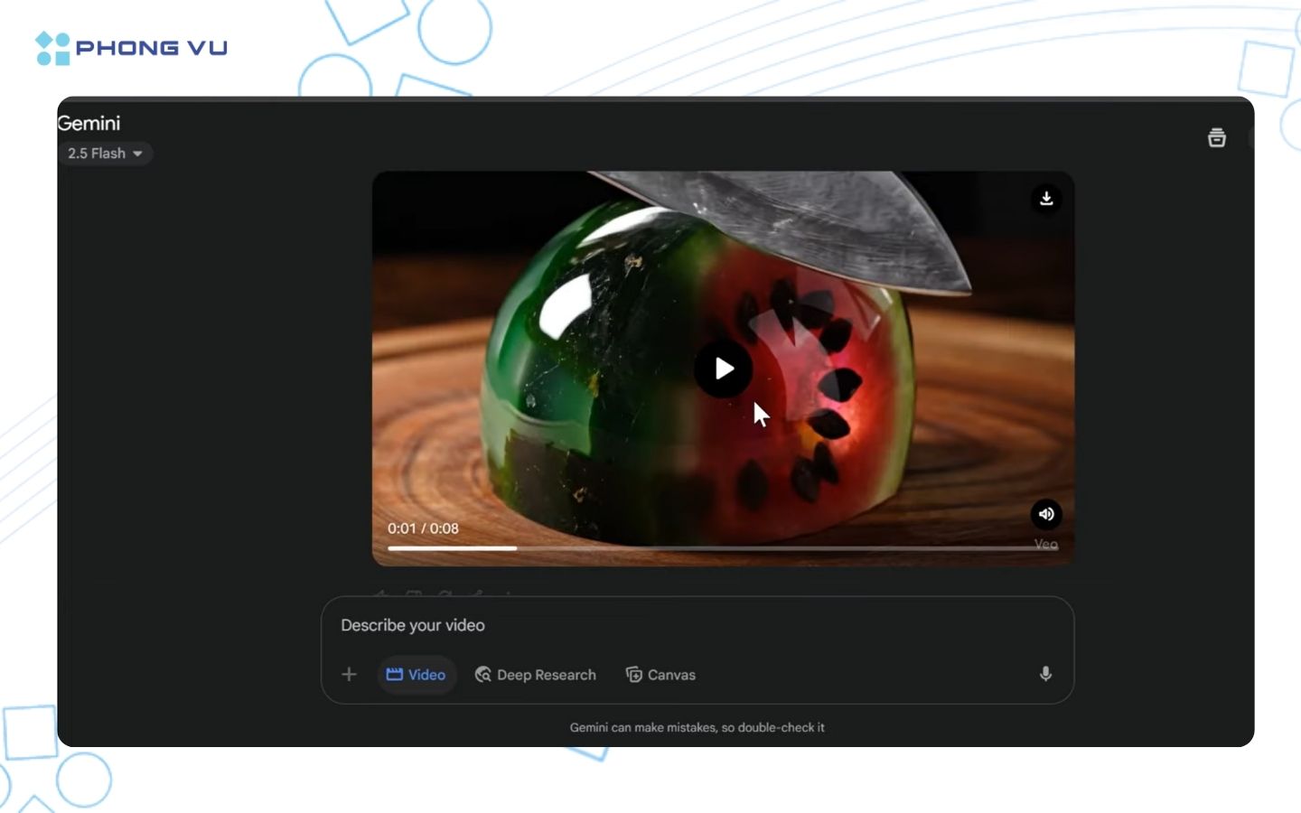 Cách tạo video ASMR cắt trái cây bằng Veo 3 hot trend gần đây 9 Tải video về máy bằng cách nhấn vào mũi tên