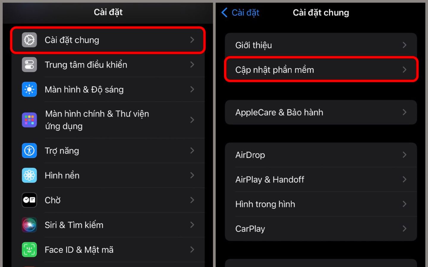 Chọn Cài đặt > Cài đặt chung