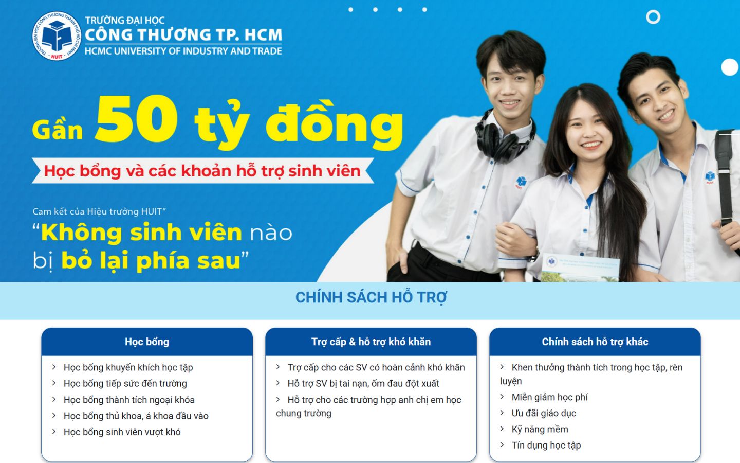 Nhiều chính sách hỗ trợ và học bổng tại HUIT