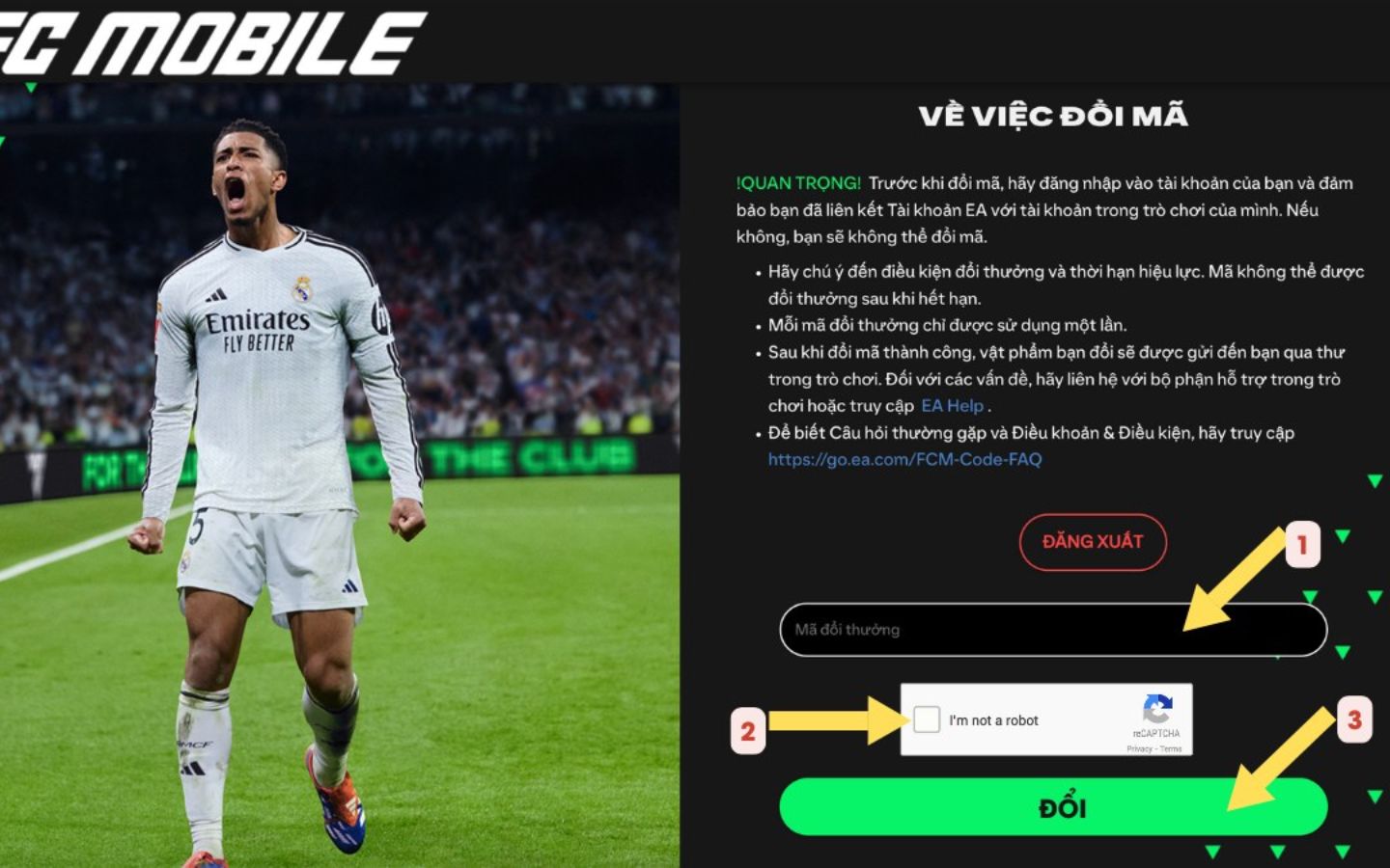 hướng dẫn Cách nhập code FC Mobile