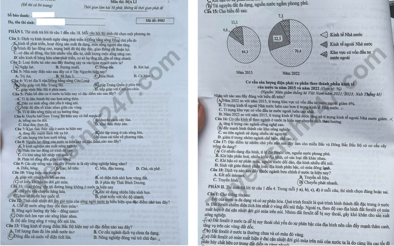 Đề thi môn Địa lý THPT 2025 mã 0903 trang 1 - 2