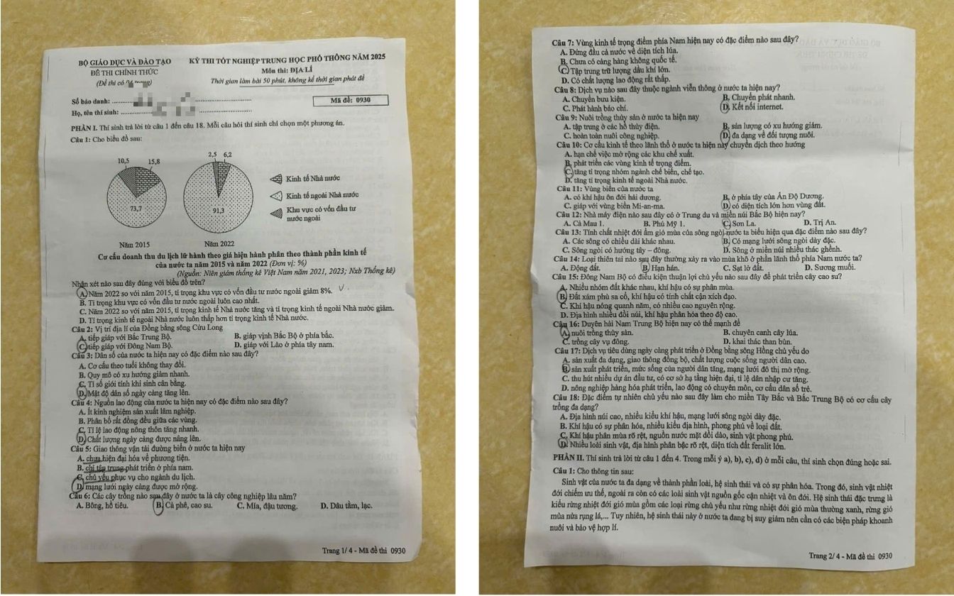 Đề thi môn Địa lý THPT 2025 mã 0930 trang 1 - 2