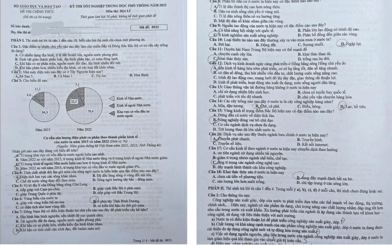 Đề thi môn Địa lý THPT 2025 mã 0933 trang 1 - 2